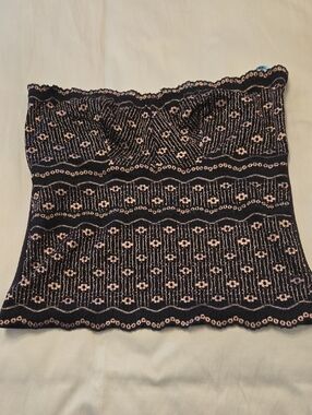 Marciano Black Lace Strapless Tube Top with Pink Embroidery